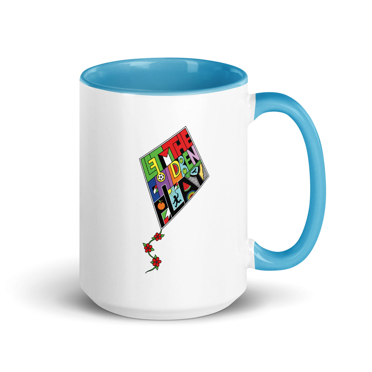 LET THE CHILDREN PLAY Palestine kite color accent mug by Warrior Ink