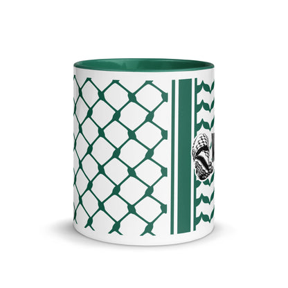 Green keffiyeh ceramic coffee mug by Warrior Ink Apparel
