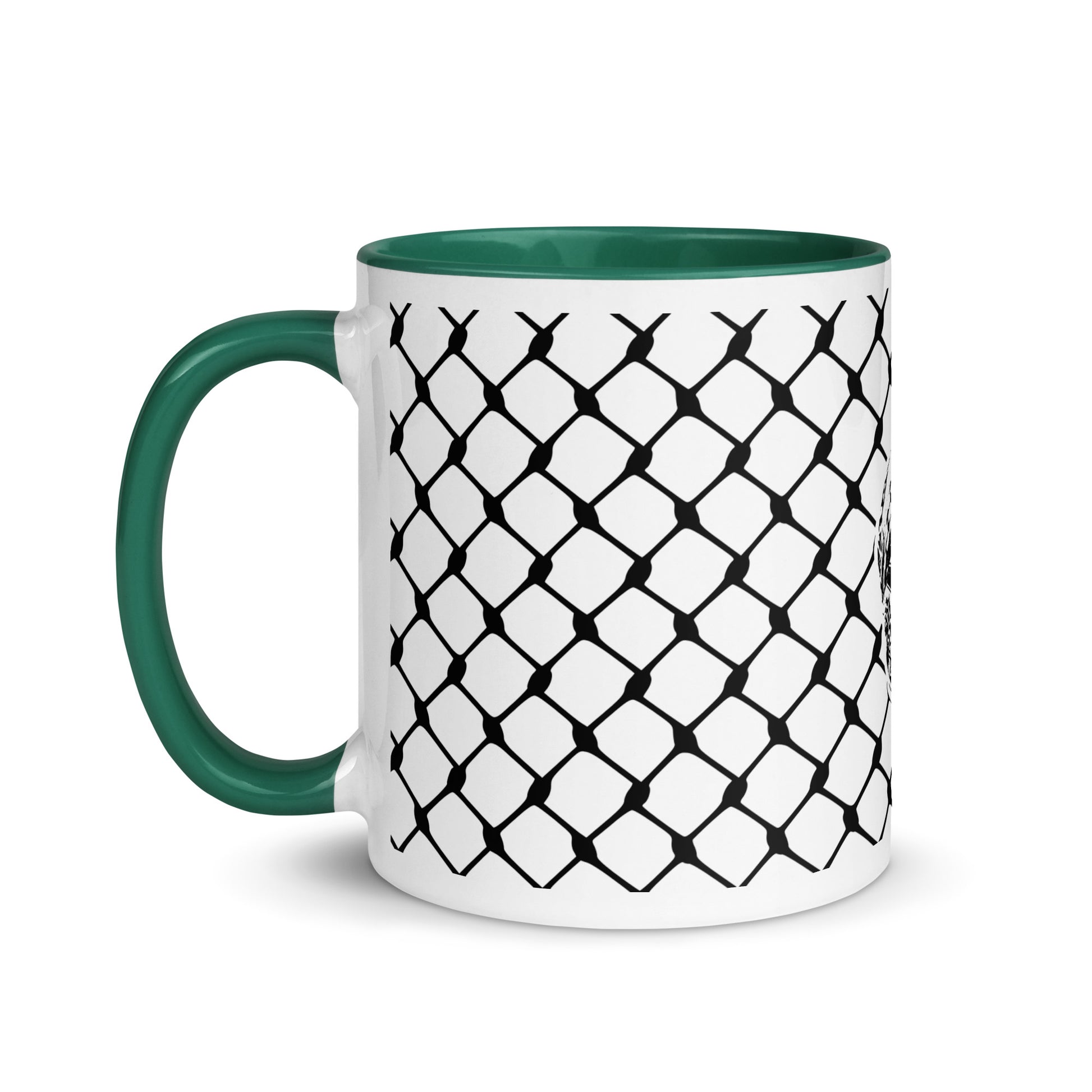 Keffiyeh ceramic mug with red interior and handle by Warrior Ink Apparel