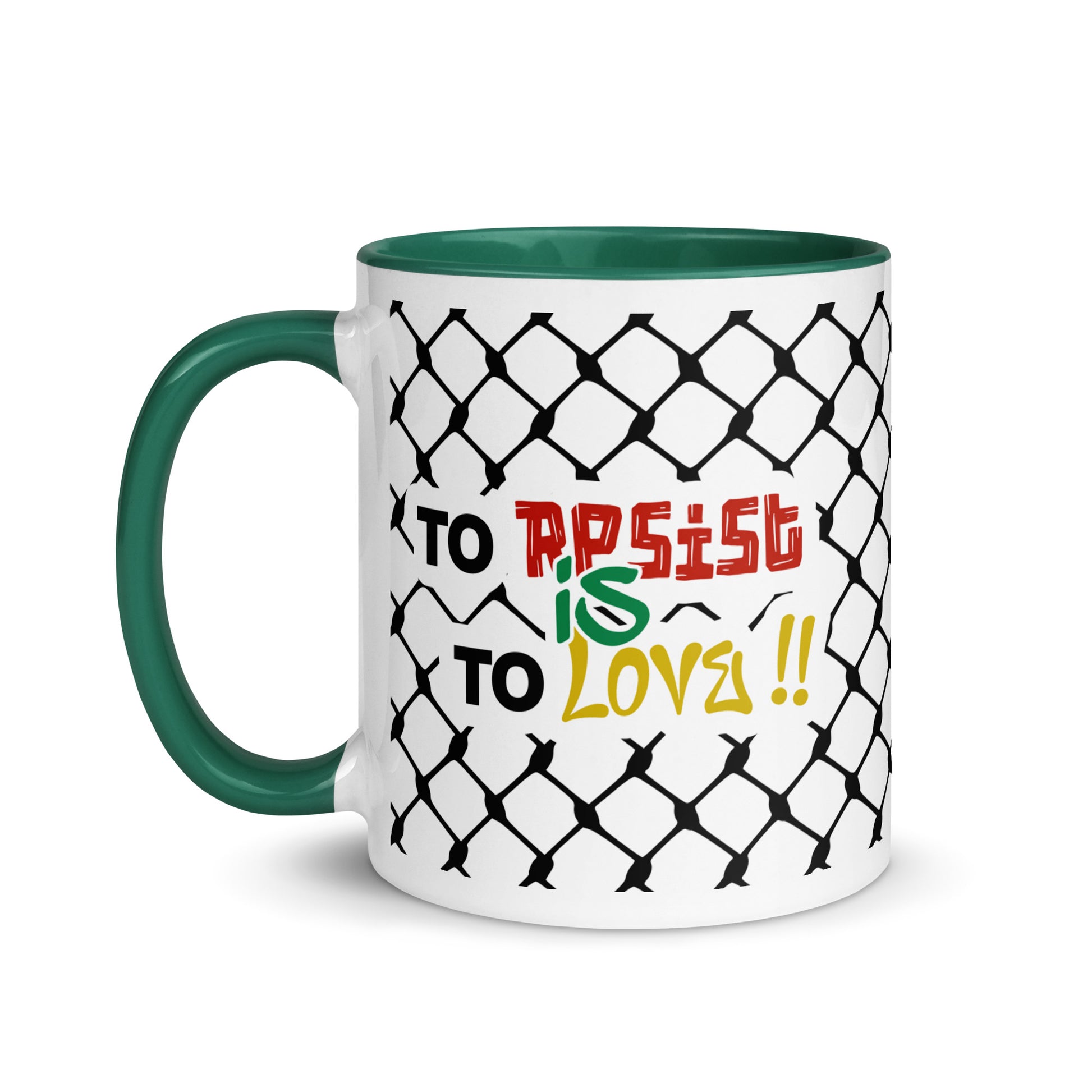 To Resist Is To Love keffiyeh ceramic mug with black handle by Warrior Ink Apparel