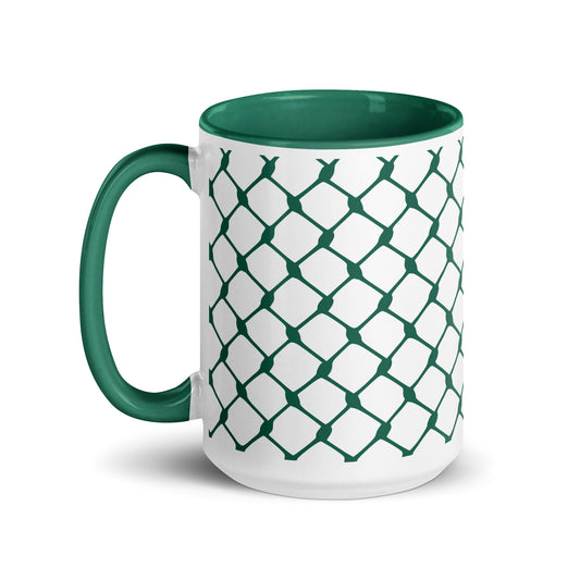 Green keffiyeh ceramic coffee mug by Warrior Ink Apparel