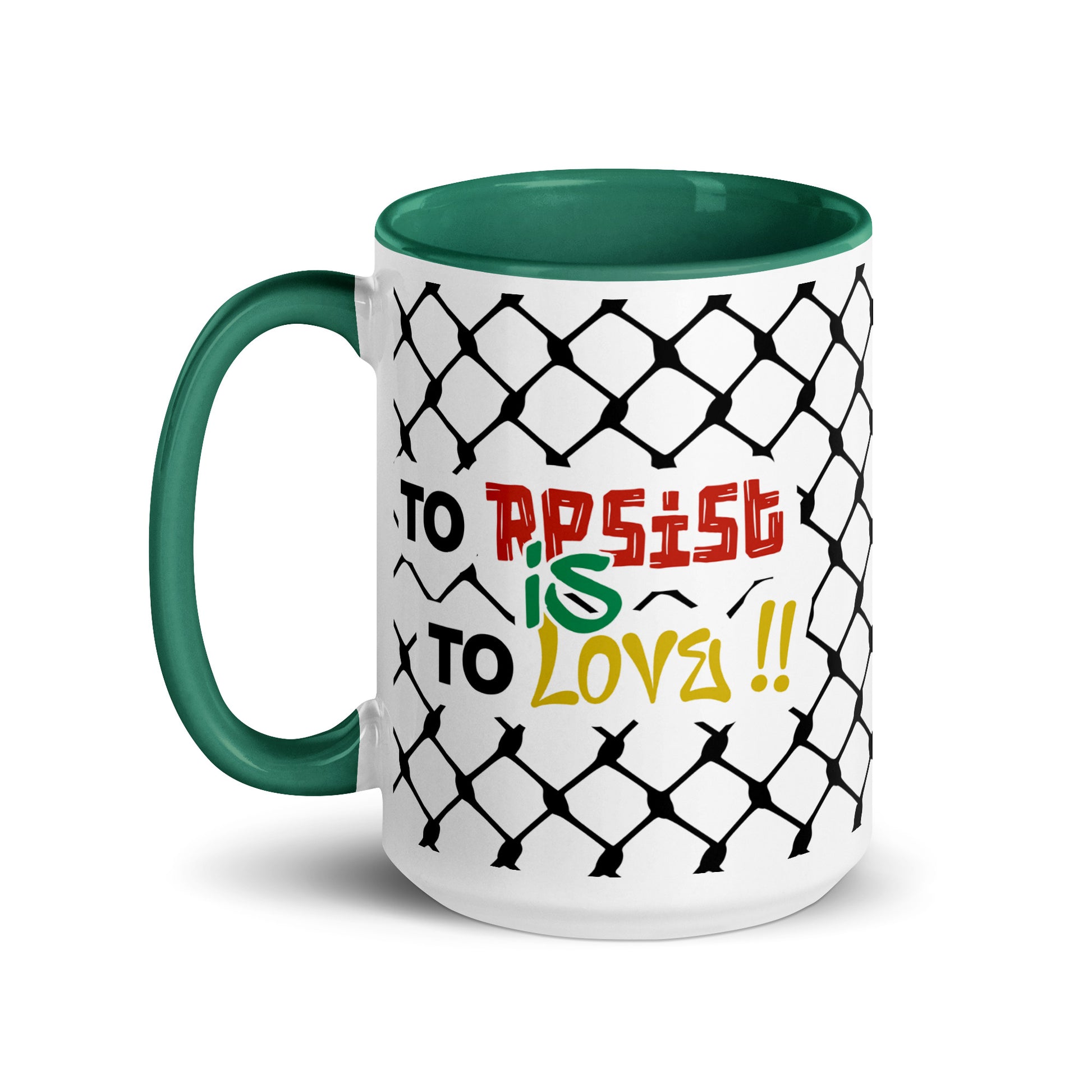 To Resist Is To Love keffiyeh ceramic mug with black handle by Warrior Ink Apparel