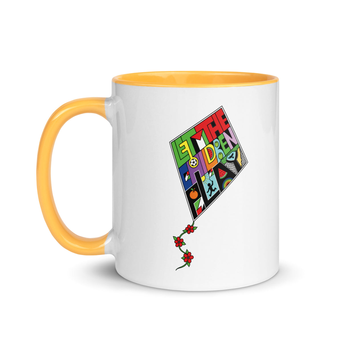 LET THE CHILDREN PLAY Palestine kite color accent mug by Warrior Ink