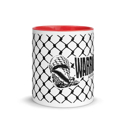 Keffiyeh ceramic mug with red interior and handle by Warrior Ink Apparel