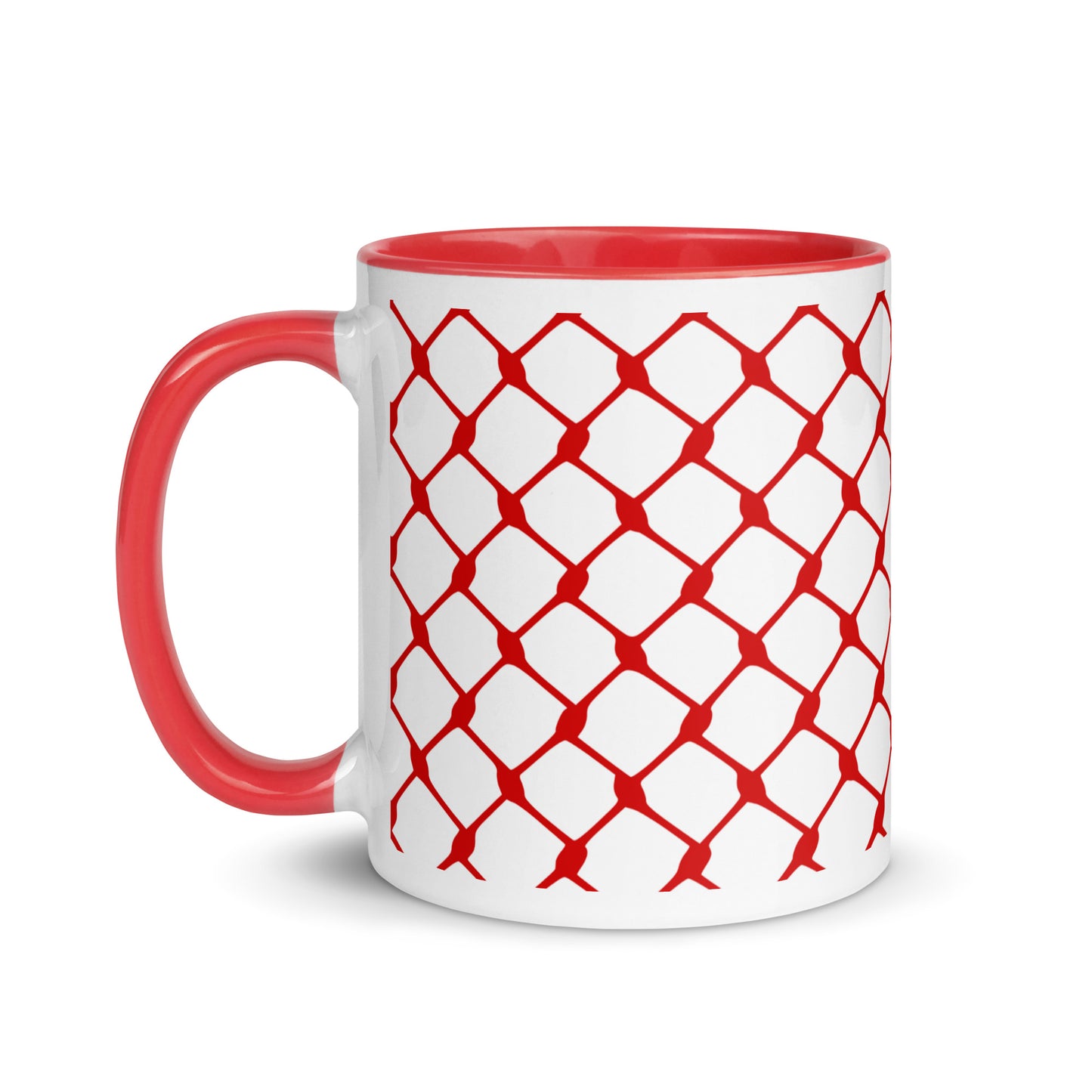 Red keffiyeh ceramic coffee mug by Warrior Ink Apparel