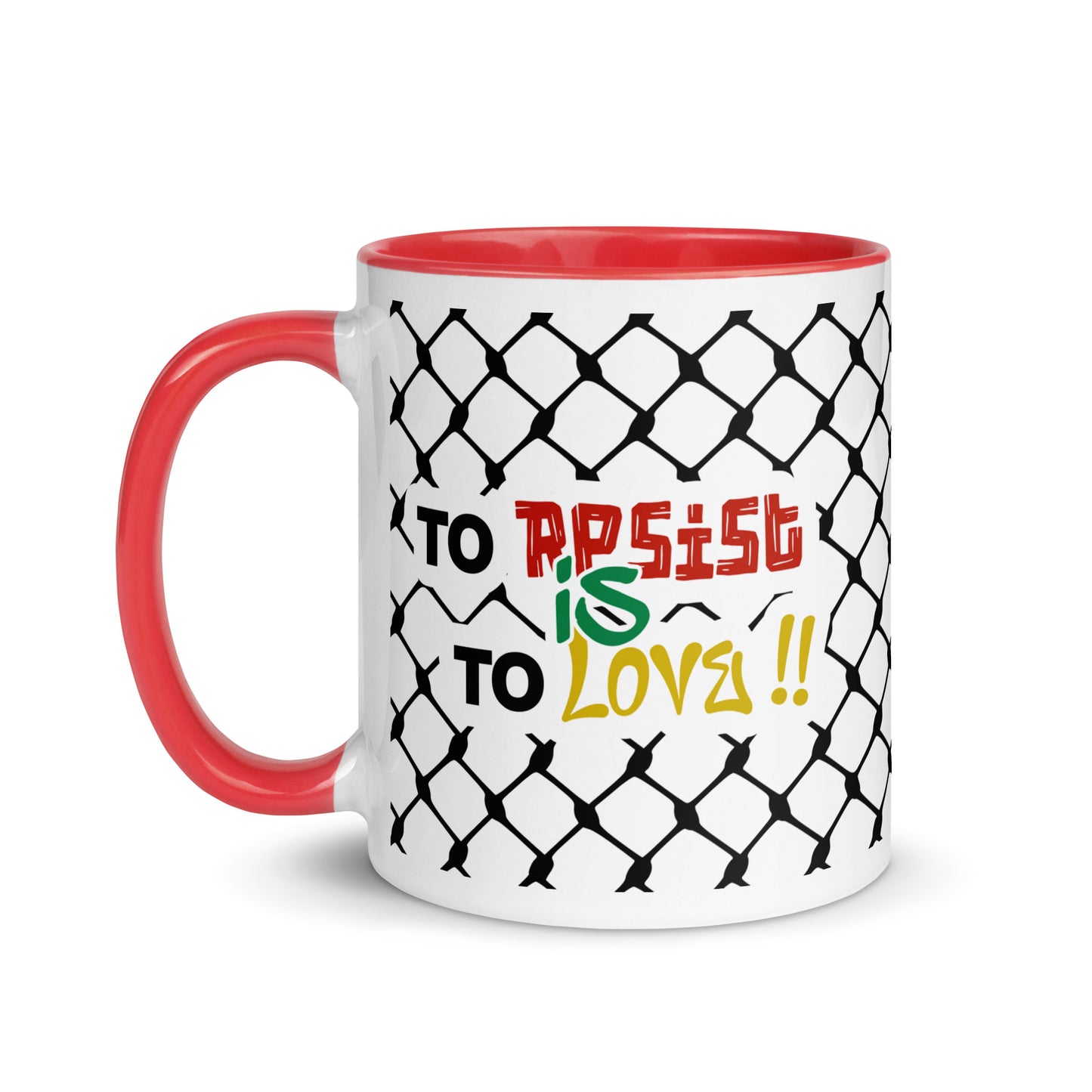 To Resist Is To Love keffiyeh ceramic mug with black handle by Warrior Ink Apparel