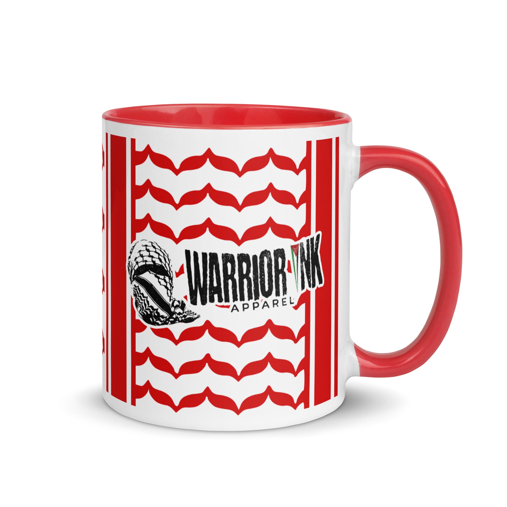 Red keffiyeh ceramic coffee mug by Warrior Ink Apparel
