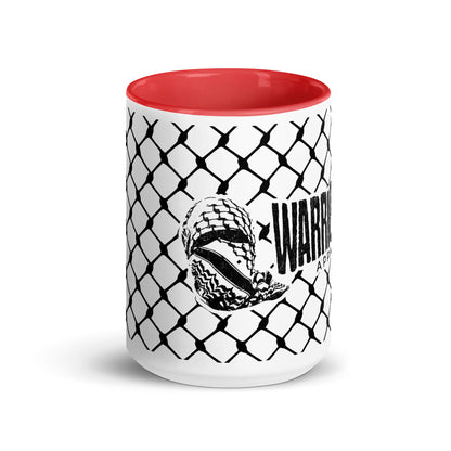 Keffiyeh ceramic mug with red interior and handle by Warrior Ink Apparel