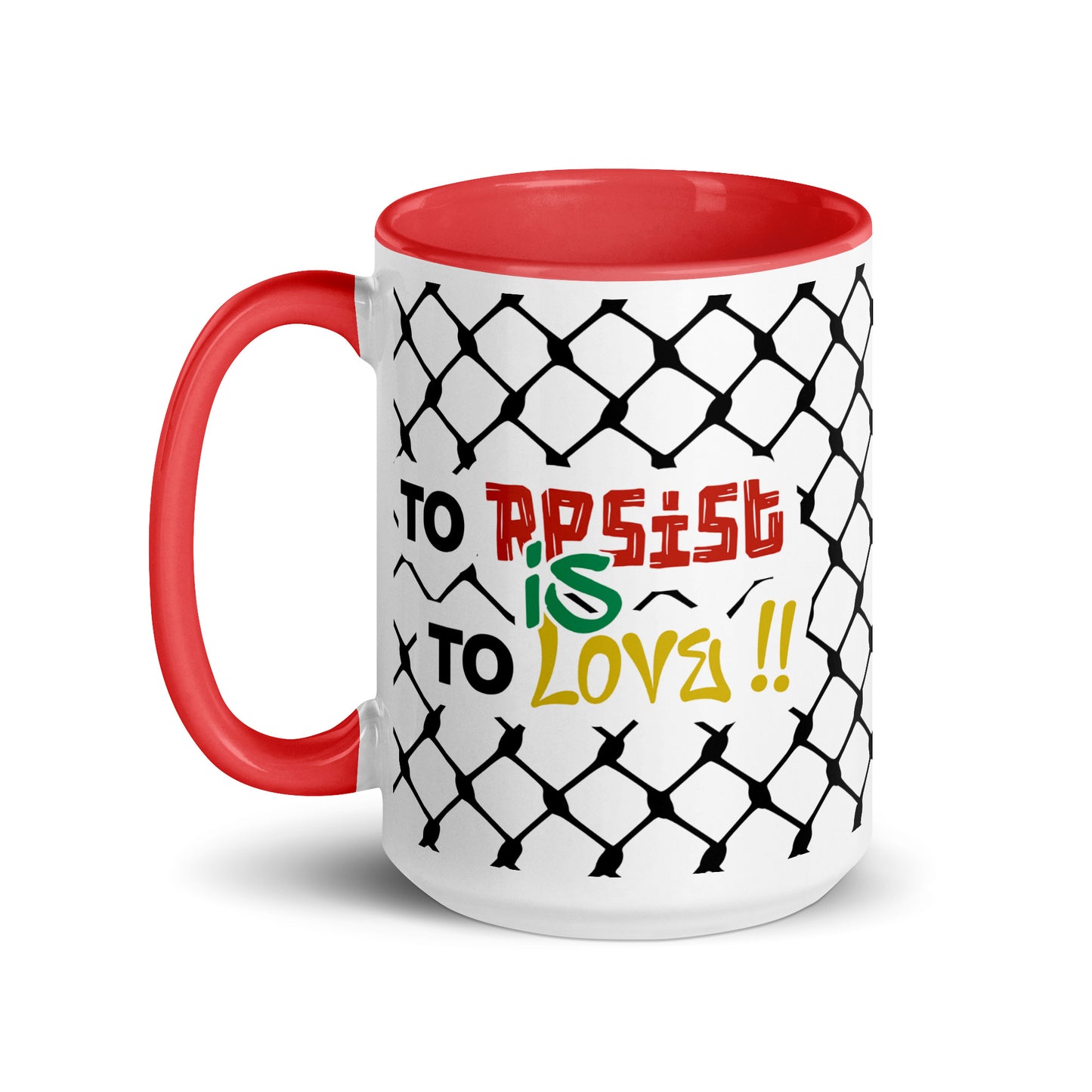 To Resist Is To Love keffiyeh ceramic mug with black handle by Warrior Ink Apparel