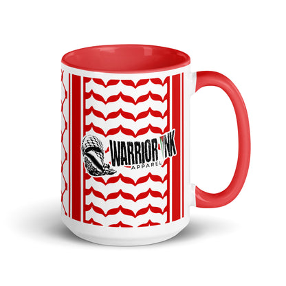 Red keffiyeh ceramic coffee mug by Warrior Ink Apparel