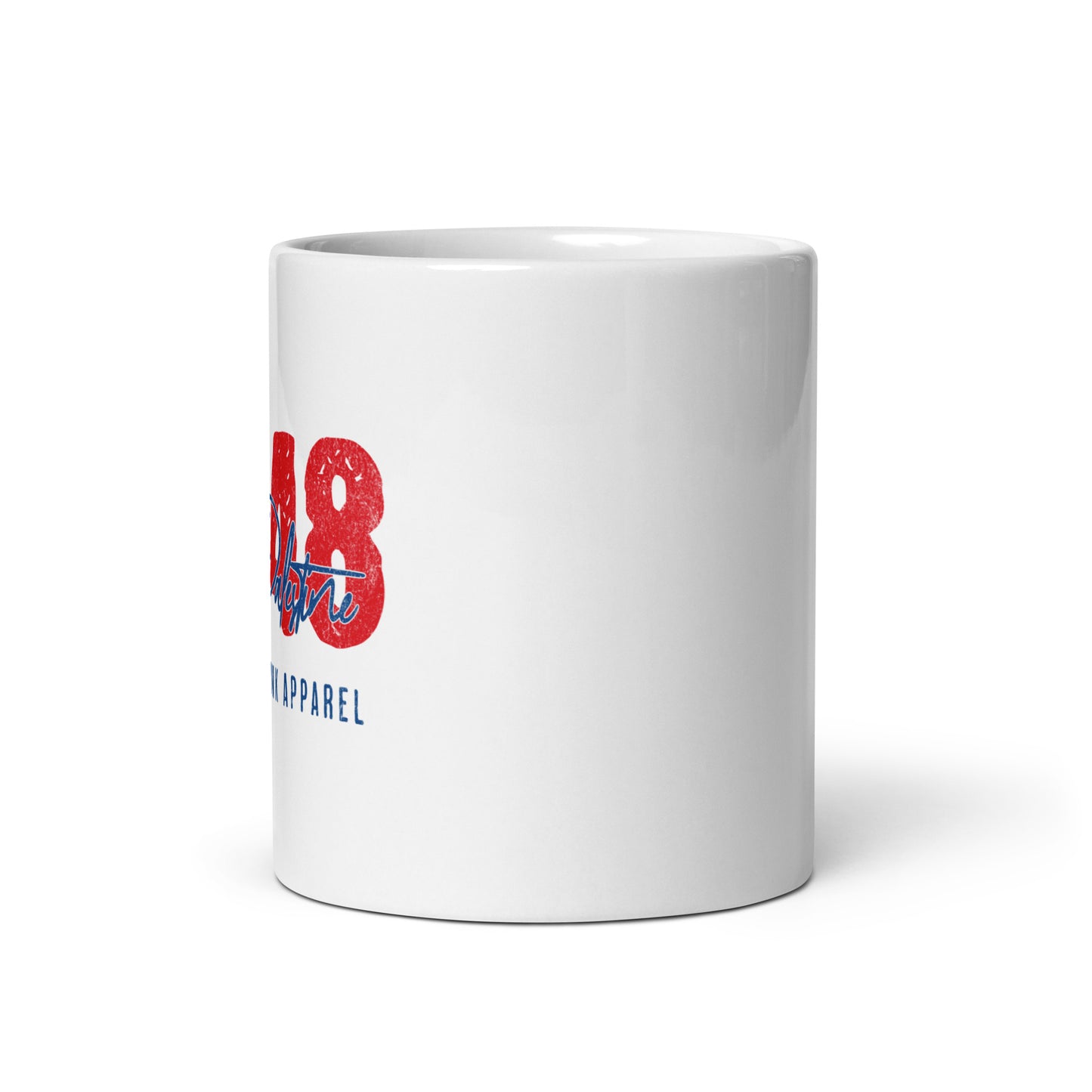 White ceramic mug with Palestine 1948 distressed red design by Warrior Ink Apparel