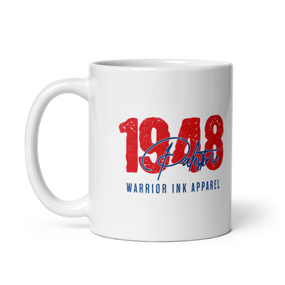 White ceramic mug with Palestine 1948 distressed red design by Warrior Ink Apparel