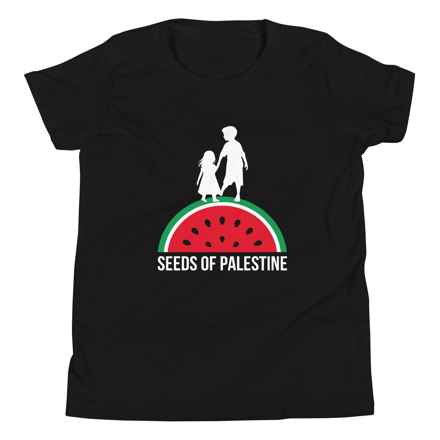Black SEEDS OF PALESTINE youth graphic tee from the Mo Hamz Collection