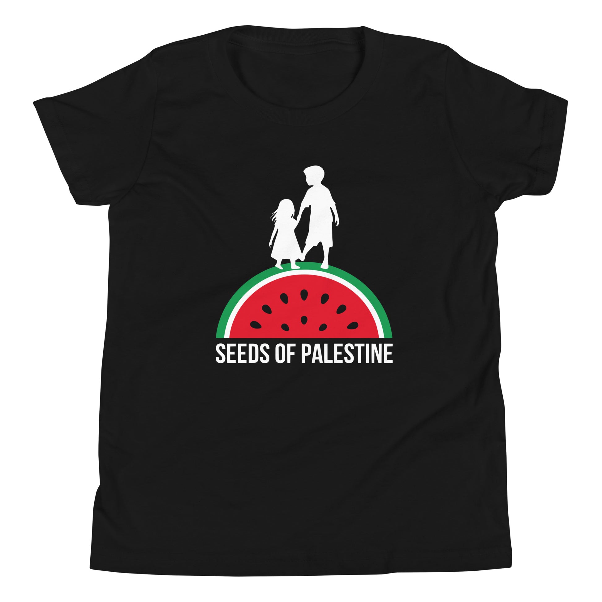 Black SEEDS OF PALESTINE youth graphic tee from the Mo Hamz Collection