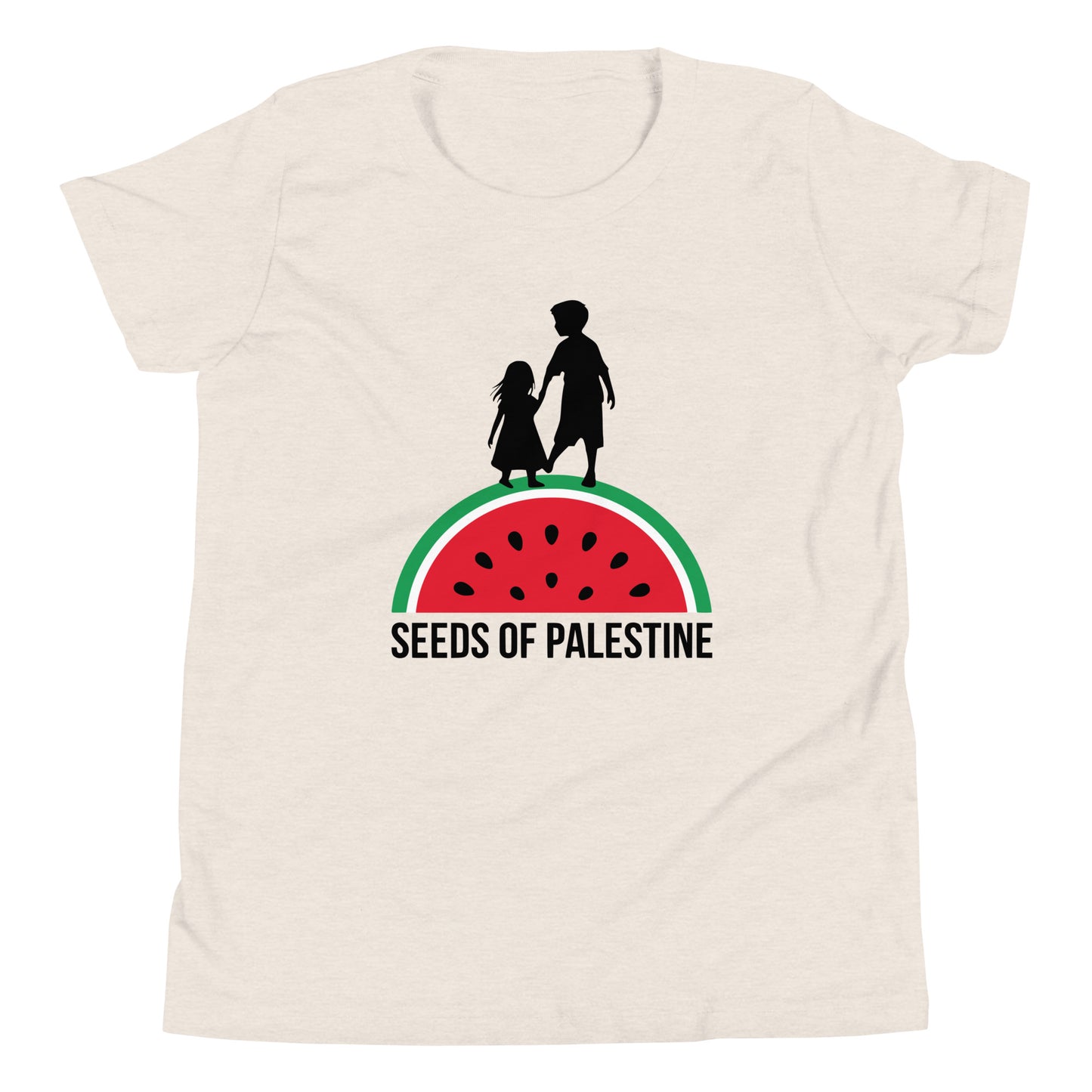 Light color SEEDS OF PALESTINE youth Palestine graphic tee by Warrior Ink Apparel
