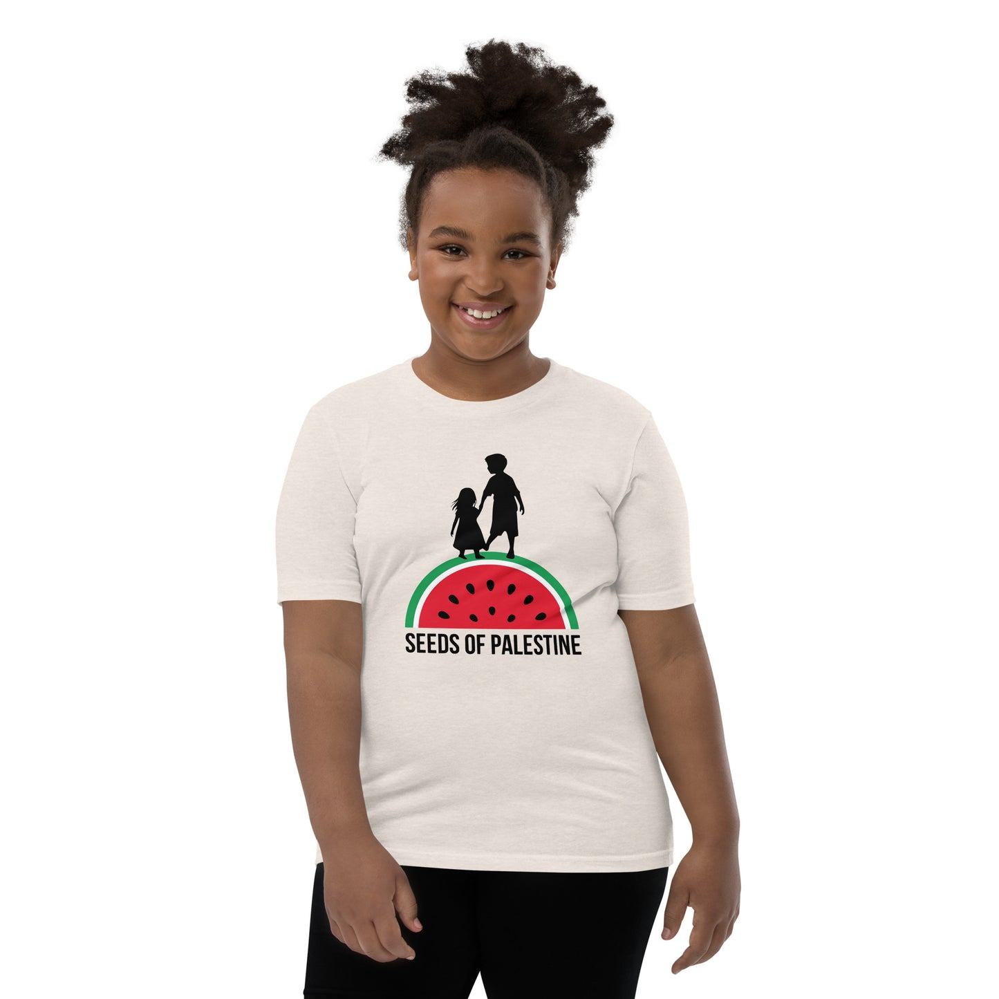 Light color SEEDS OF PALESTINE youth Palestine graphic tee by Warrior Ink Apparel